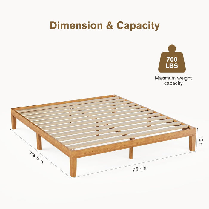 TINKLE WELL Solid Wood Bed Frame, Twin Size Bed Base with Wood Slat Support, No Box Spring Needed, 12" Height Noise-Free Natural Pine Frame, Easy Assembly