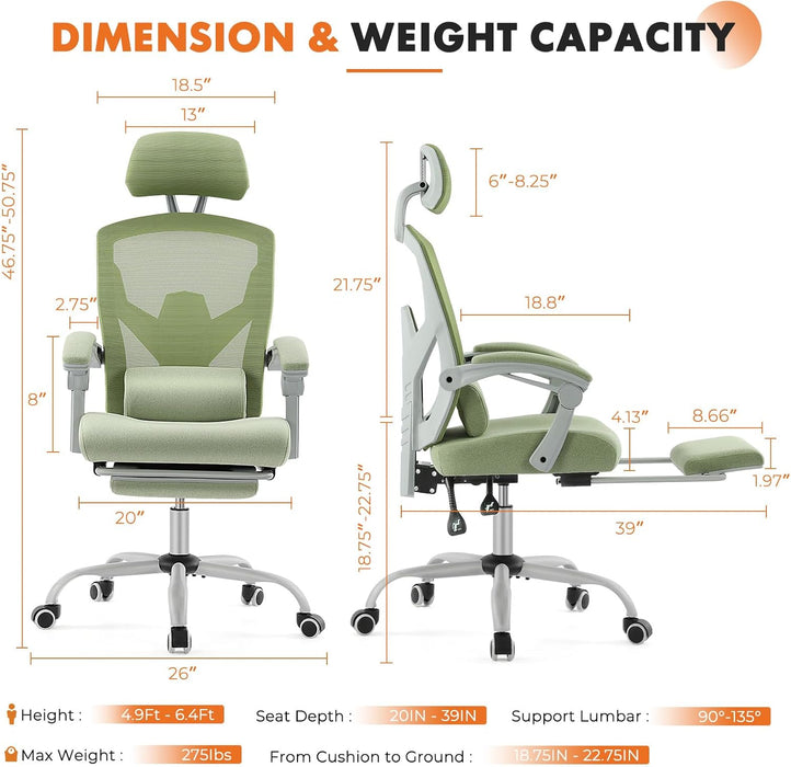 Beddle Desk Chair with Lumbar Support, High-Back Ergonomic Mesh Swivel Rolling Desk Chair for Home Office or Study
