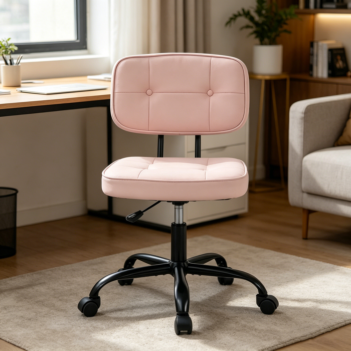 TINKLE WELL Armless Office Desk Chair with Wheels, Adjustable Height 360° Rolling Swivel Lumbar Support Low-Back Computer Chair, PU Leather