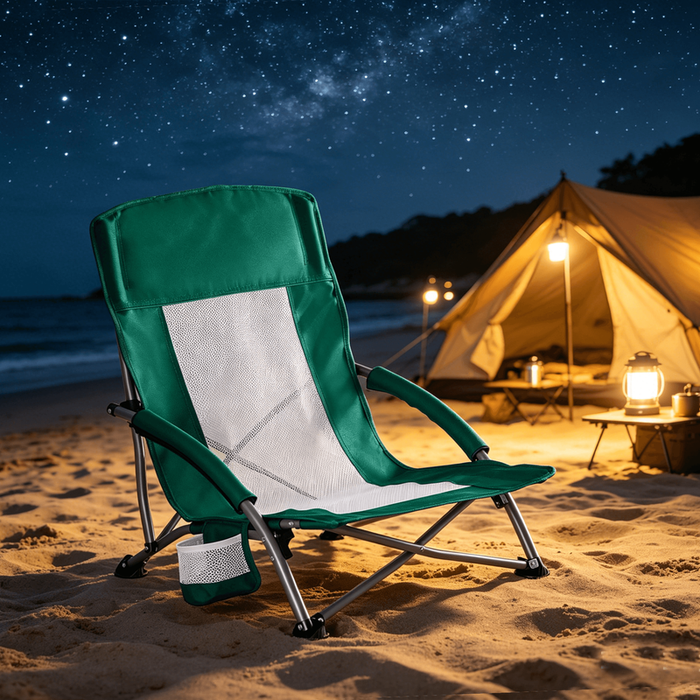 Betcozy Camping Chair, Low Profile Folding Outdoor Seat with Breathable Mesh, Heavy Duty Portable Ground Chair with Cup Holder for Music Festival, Picnic, Lawn & Beach, Green