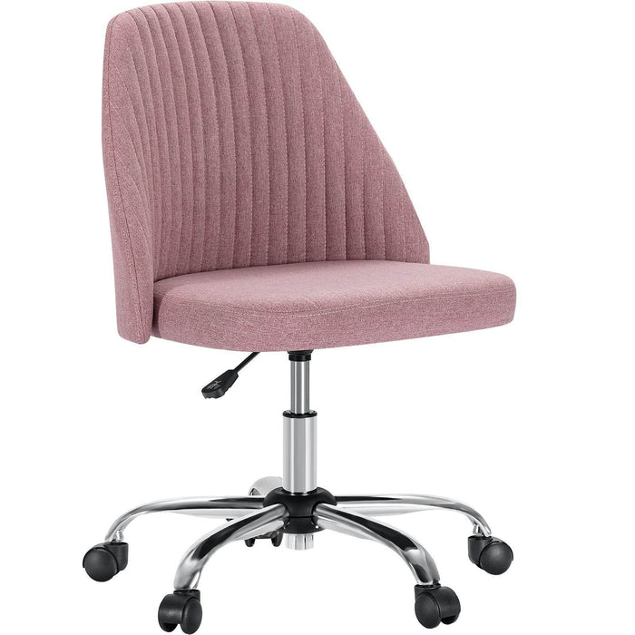Simenmax Armless Office Desk Chair, Modern Swivel Vanity Chair Comfy Home Office Chairs Rolling Computer Task Stools for Living Room, Make-up, Bedroom, Pink