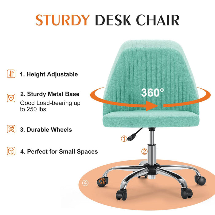 Simenmax Armless Office Desk Chair, Modern Swivel Vanity Chair Comfy Home Office Chairs Rolling Computer Task Stools for Living Room, Make-up, Bedroom, Green