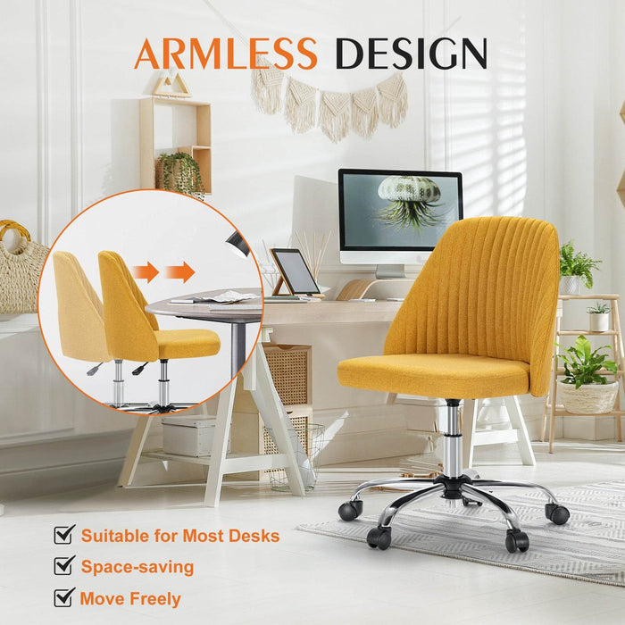 Simenmax Armless Office Desk Chair, Modern Swivel Vanity Chair Comfy Home Office Chairs Rolling Computer Task Stools for Living Room, Make-up, Bedroom, Yellow