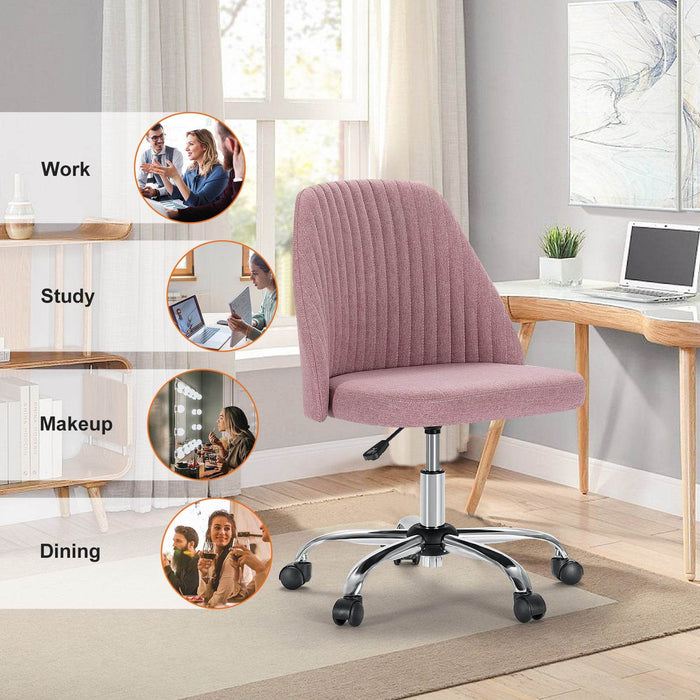 Simenmax Armless Office Desk Chair, Modern Swivel Vanity Chair Comfy Home Office Chairs Rolling Computer Task Stools for Living Room, Make-up, Bedroom, Pink