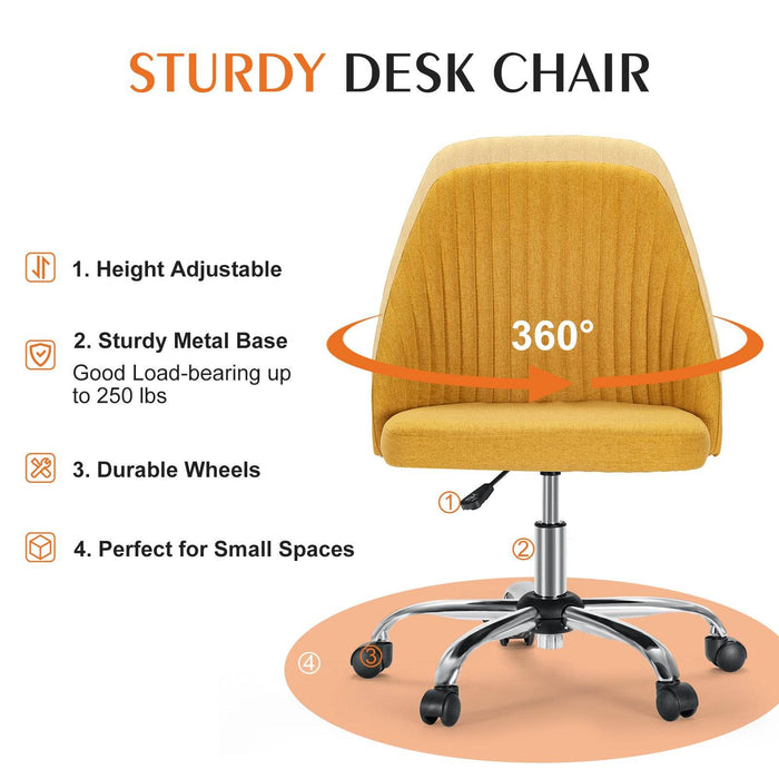 Simenmax Armless Office Desk Chair, Modern Swivel Vanity Chair Comfy Home Office Chairs Rolling Computer Task Stools for Living Room, Make-up, Bedroom, Yellow