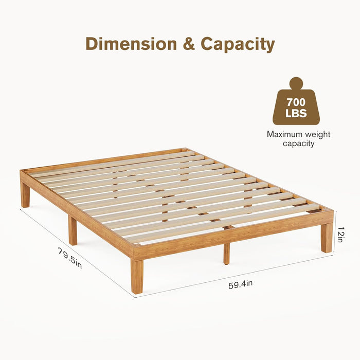 TINKLE WELL Solid Wood Bed Frame, Twin Size Bed Base with Wood Slat Support, No Box Spring Needed, 12" Height Noise-Free Natural Pine Frame, Easy Assembly
