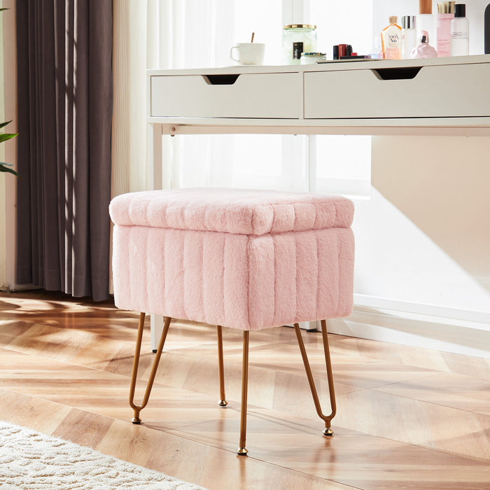 Simenmax Vanity Stool Chair with Storage, Ottoman Faux Fur Soft Padded Makeup Footstools Seat, Gray