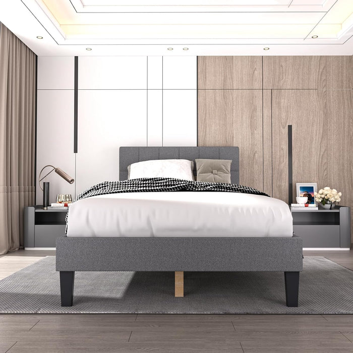 Bed Frames with Headboard, Upholstered Platform Bed with Wood Slats 800 lbs Support , Noise Free, No Box Spring Needed, Gray