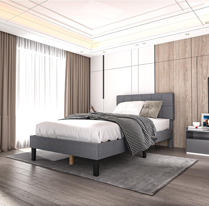 Bed Frames with Headboard, Upholstered Platform Bed with Wood Slats 800 lbs Support , Noise Free, No Box Spring Needed, Gray
