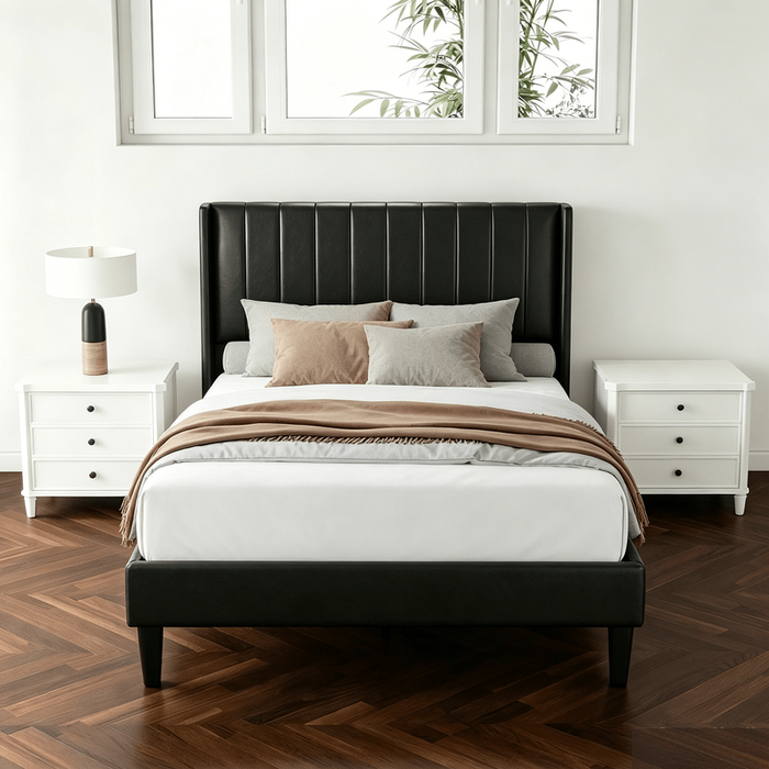 Bed Frames with Headboard, Fabric Upholstered Platform Bed with Wood Slats 500 lbs Support , Noise Free, No Box Spring Needed