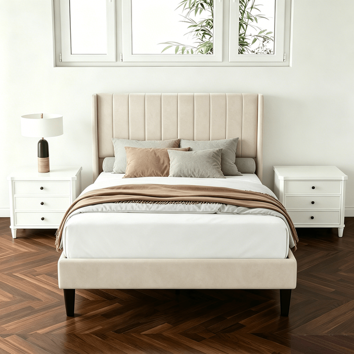 Bed Frames with Headboard, Fabric Upholstered Platform Bed with Wood Slats 500 lbs Support , Noise Free, No Box Spring Needed