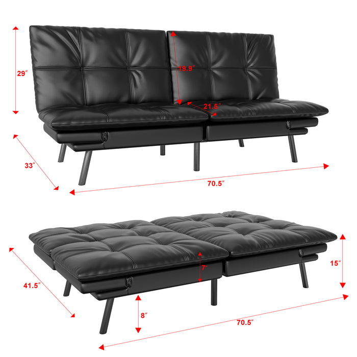 Futon Sofa Bed Memory Foam Couch Sleeper Daybed Foldable Convertible Loveseat (Black)