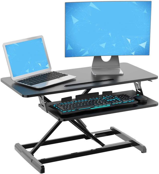 Standing Desk, Sit Stand Up Desk Height Adjustable Table 32 inch Standing Desk Converter, Ergonomic Tabletop Workstation Desk Riser, Home Office Desk with Keyboard Tray for Laptop