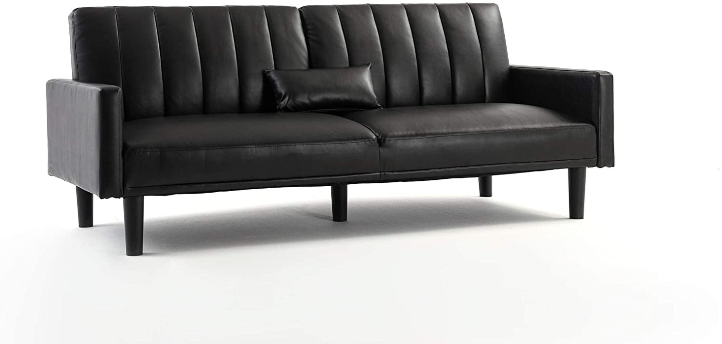 Sofa Futon Bed PU Leather Upholstered Futon Couch Sleeper Sofa Convertible Folding Futon Couch Bed Daybed Loveseat for Living Room, Apartment, Dorm