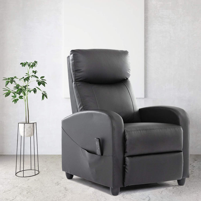 Recliner Chair Living Room Armchair PU Leather, Home Theater Seating Reading Watching TV Modern 160° Reclining Chair Padded Seat Backrest (Black)