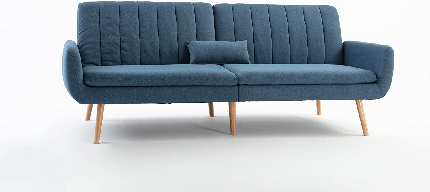 Sofa Futon Bed, Convertible Sleeper Couch Fabric Sofa, Daybed Foldable Memory Foam Couch Sleeper Folding Futon Sofa Bed for Living Room,Blue