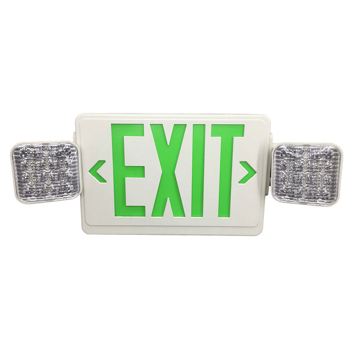 LOC-EXIT-3.5WGLW-SCOM - LED WHITE AND GREEN EXIT SIGN 3.5W SQUARE COMBO WITH HEADLIGHTS, EMERGENCY WATT 1.6W, UL & TITLE 20 LISTED