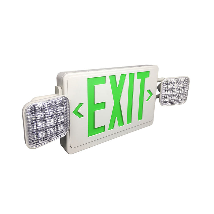 LOC-EXIT-3.5WGLW-SCOM - LED WHITE AND GREEN EXIT SIGN 3.5W SQUARE COMBO WITH HEADLIGHTS, EMERGENCY WATT 1.6W, UL & TITLE 20 LISTED