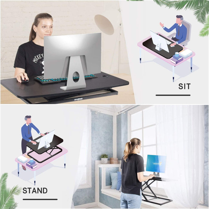 Standing Desk 32 inch 36inch Height Adjustable Standing Desk Converter Gas Spring Stand Up Computer Desk Fits Dual Monitors, Sit-Stand Laptop Riser Workstation for Home and Office
