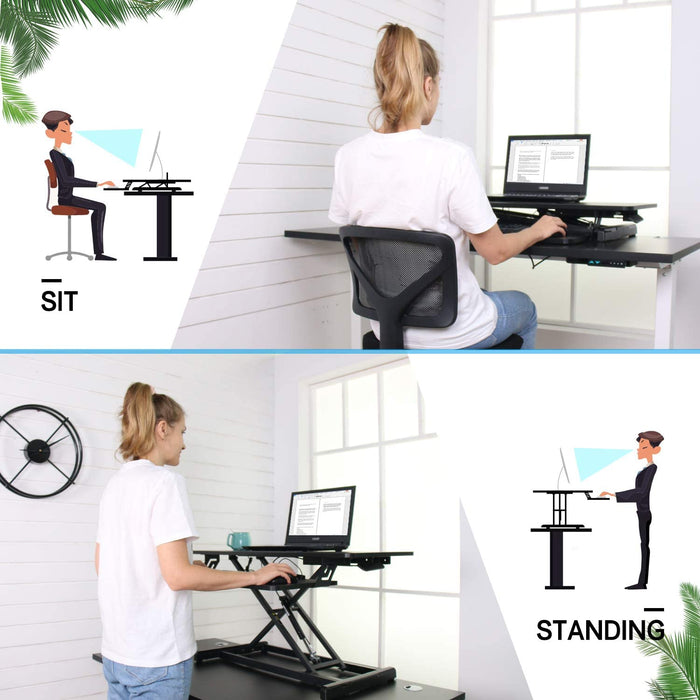 Standing Desk, Sit Stand Up Desk Height Adjustable Table 32 inch Standing Desk Converter, Ergonomic Tabletop Workstation Desk Riser, Home Office Desk with Keyboard Tray for Laptop
