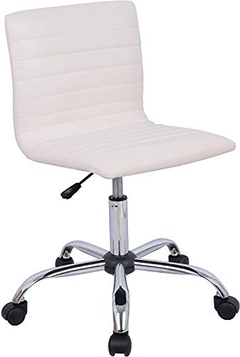 Home Office Chair, Computer Chair Adjustable Height Ribbed Low Back Armless Swivel Conference Room Task Desk Chairs, White