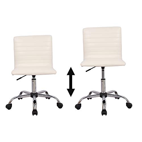Home Office Chair, Computer Chair Adjustable Height Ribbed Low Back Armless Swivel Conference Room Task Desk Chairs, White