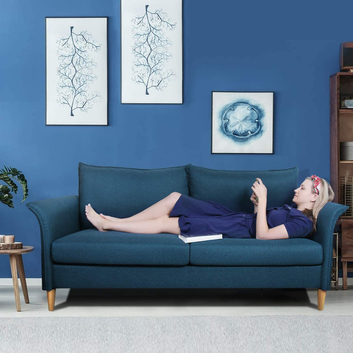 Sofa, Couch and Loveseat Futon for Living Room, Linen Fabric, Tool-Free Assembly, Blue