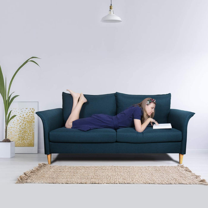 Sofa, Couch and Loveseat Futon for Living Room, Linen Fabric, Tool-Free Assembly, Blue