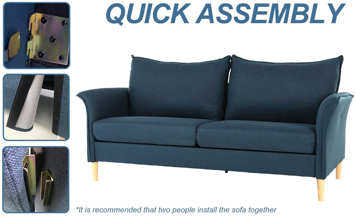 Sofa, Couch and Loveseat Futon for Living Room, Linen Fabric, Tool-Free Assembly, Blue
