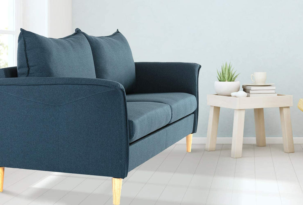 Sofa, Couch and Loveseat Futon for Living Room, Linen Fabric, Tool-Free Assembly, Blue