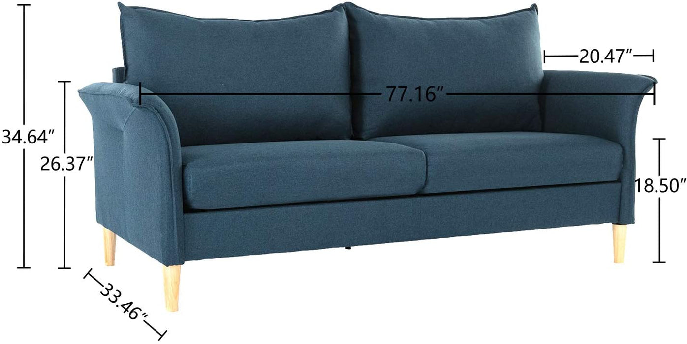 Sofa, Couch and Loveseat Futon for Living Room, Linen Fabric, Tool-Free Assembly, Blue