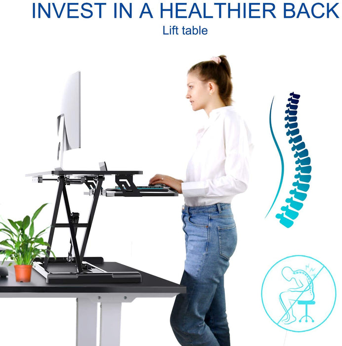 Standing Desk, Sit Stand Up Desk Height Adjustable Table 32 inch Standing Desk Converter, Ergonomic Tabletop Workstation Desk Riser, Home Office Desk with Keyboard Tray for Laptop