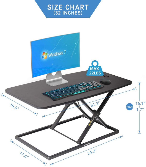 Standing Desk 32 inch 36inch Height Adjustable Standing Desk Converter Gas Spring Stand Up Computer Desk Fits Dual Monitors, Sit-Stand Laptop Riser Workstation for Home and Office