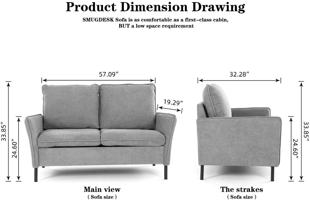 Loveseat,Couch and Sofa for Living Room Upholstered Modern Tufted for Small Spaces,Blue，Grey