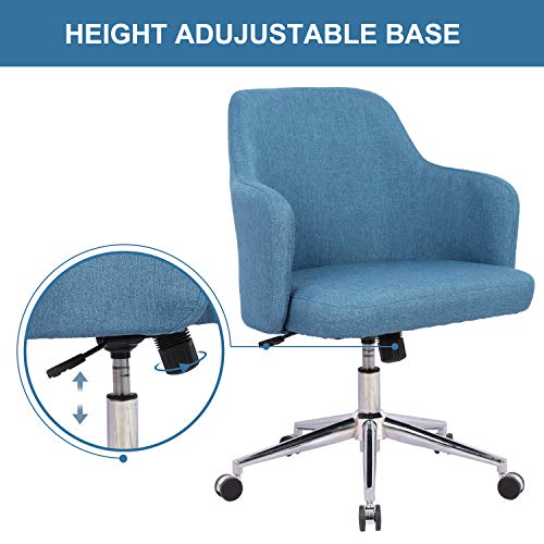 Home Office Chair, Upholstered Mid Back Support Swivel Computer Desk Task Chairs Adjustable Height with Armrests, Navy