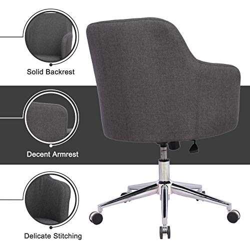 Home Office Chair, Upholstered Mid Back Support Swivel Computer Desk Task Chairs Adjustable Height with Armrests, Charcoal