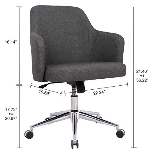 Home Office Chair, Upholstered Mid Back Support Swivel Computer Desk Task Chairs Adjustable Height with Armrests, Charcoal