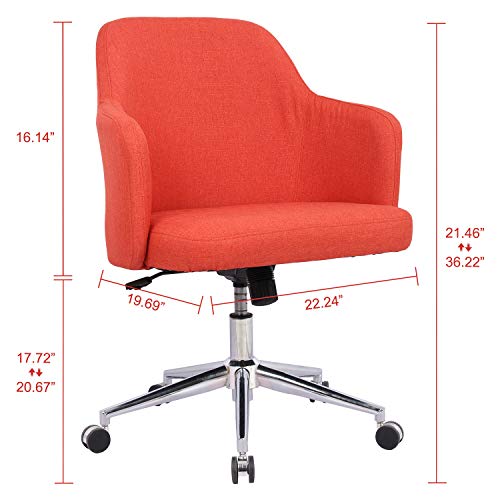 Home Office Chair, Upholstered Mid Back Support Swivel Computer Desk Task Chairs Adjustable Height with Armrests, Brick red