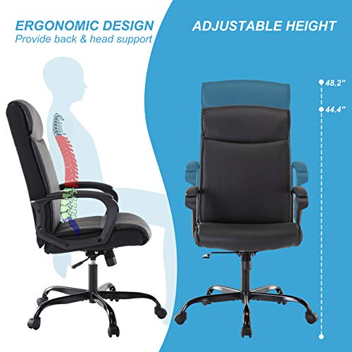 Office Chair PU Leather Ergonomic Desk Chair Adjustable Task Chair High-Back Executive Swivel Chair Computer Chair with Armrests Headrest and Lumbar Support