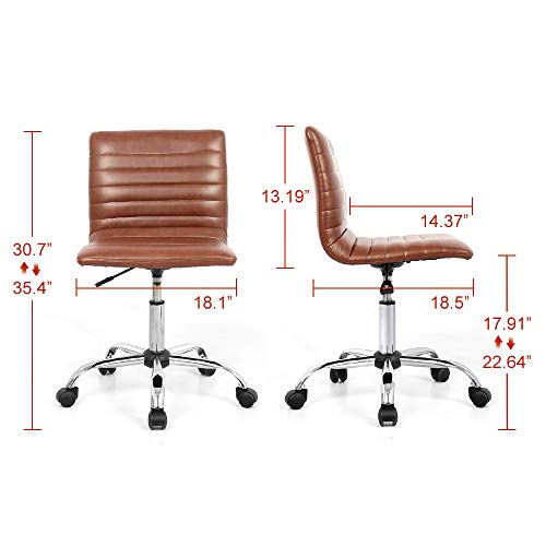 Home Office Chair, Computer Chair Adjustable Height Ribbed Low Back Armless Swivel Conference Room Task Desk Chairs, Brown