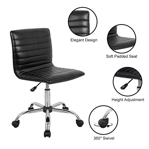 Home Office Chair, Computer Chair Adjustable Height Ribbed Low Back Armless Swivel Conference Room Task Desk Chairs, Black