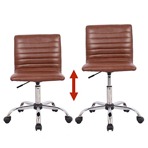 Home Office Chair, Computer Chair Adjustable Height Ribbed Low Back Armless Swivel Conference Room Task Desk Chairs, Brown