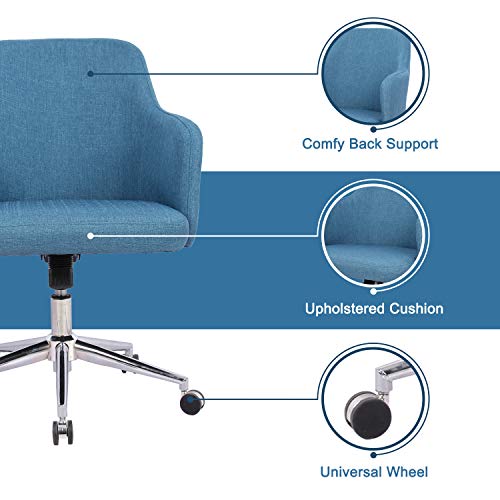Home Office Chair, Upholstered Mid Back Support Swivel Computer Desk Task Chairs Adjustable Height with Armrests, Navy