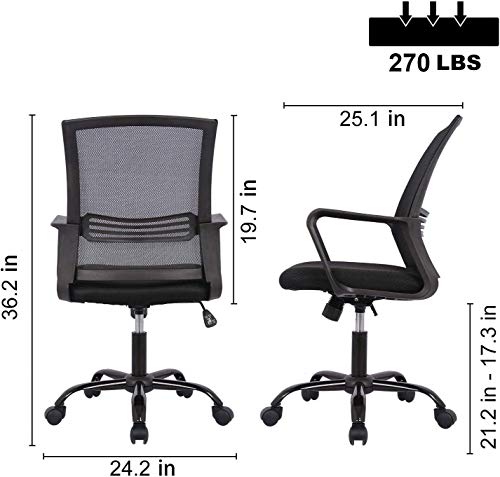 Mid-Back Ergonomic Office Lumbar Support Mesh Computer Desk Task Chair with Armrests