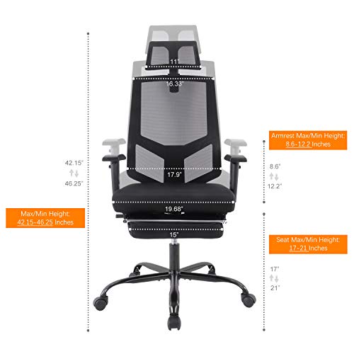Office Chair Mesh Executive Chair Adjustable Armrest/Headrest Rotating Chair with Footrest Lounge Chair