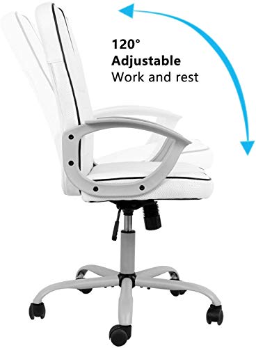 Office Chair Leather, Mid Back Home Office Chair Bonded Leather Computer Swivel Task Desk Chair - White