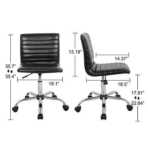 Home Office Chair, Computer Chair Adjustable Height Ribbed Low Back Armless Swivel Conference Room Task Desk Chairs, Black