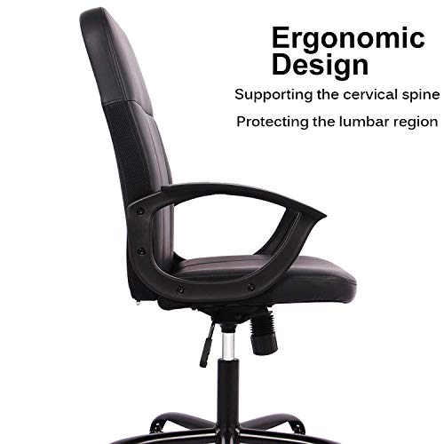 Office Chair, Mid Back Leather Desk Chair, Computer Swivel Office Task Chair, Ergonomic Executive Chair with Armrests