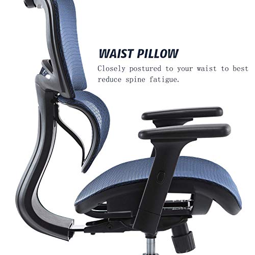 Office Chair, Ergonomics Mesh Chair Computer Chair Desk Chair High Back Chair w/Adjustable Headrest and Armrests - Blue