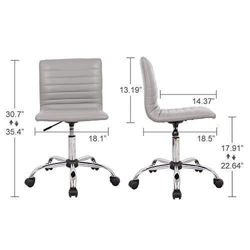 Home Office Chair, Computer Chair Adjustable Height Ribbed Low Back Armless Swivel Conference Room Task Desk Chairs, Grey